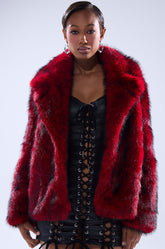 NO LOOKING BACK FAUX FUR IN RED MULTI