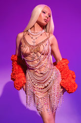 NAMIKA LAYERED CHAIN AND PEARL MINI DRESS