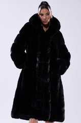 BERLIN HOODED FAUX FUR IN BLACK