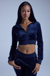 TAYLOR VELOUR FITTED ZIP UP IN NAVY