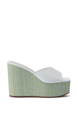 AZALEA WANG CHANDRIA WHITE TWEED WEDGE SANDAL