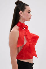 SUNSHINE COWL NECK SATIN BLOUSE IN ORANGE