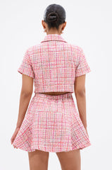 TAKE NOTES TWEED MINI DRESS IN PINK