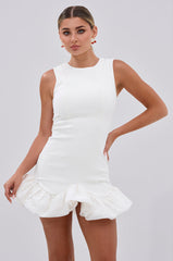 FAHARI RUFFLE HEM MINI DRESS IN WHITE