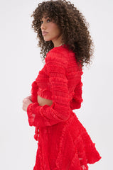 GIMME MORE TIE FRONT SLINKY BLOUSE IN RED