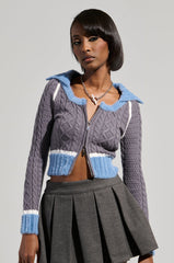 QUEEN OF MY OWN WORLD CROPPED ZIP UP SWEATER