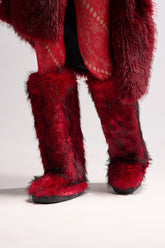 AZALEA WANG FARAMUN RED MULTI FLAT FUR KNEE HIGH BOOT