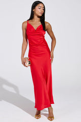 BELLA SATIN MAXI DRESS IN RED