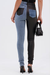 FLEX FIT EXTREME STRETCH HALF AND HALF PU HIGH WAIST SKINNY JEAN