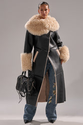 SHE GOT IT FLUFFY PU TRENCH WITH BONDED SHERPA