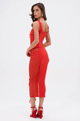 LET ME REMIND YOU LACE UP MESH MIDI DRESS IN RED