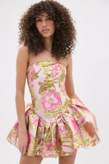 PRETTY IN PINK BROCADE MINI DRESS