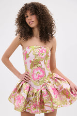 PRETTY IN PINK BROCADE MINI DRESS