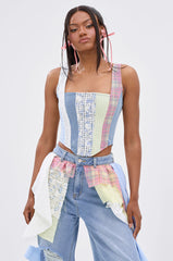 LET THE FUN BEGIN MIXED PLAID CORSET TOP