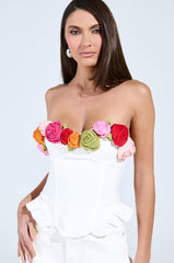 UNLEASH YOUR INNER DIVA FLOWER TRIM CORSET TOP