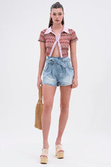 BEACHY BLISS CROCHET SHORT SLEEVE BUTTON DOWN