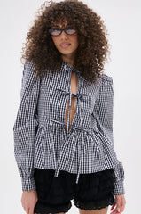 LOTS OF LOVE TO GIVE GINGHAM TIE FRONT BLOUSE