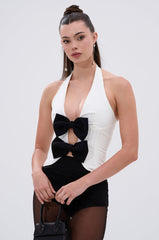 LOVE IS REAL BOW HALTER TOP