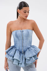 EVA DENIM PEPLUM CORSET TOP