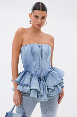 EVA DENIM PEPLUM CORSET TOP