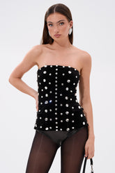 CLASSY GIRL VELVET CORSET WITH RHINESTONE