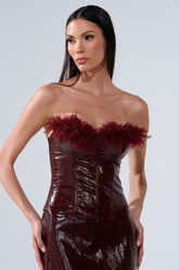 IM YOUR WEAKNESS FAUX LEATHER CORSET WITH FUR
