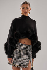 QUIET LUX FUR TRIM SWEATER IN BLACK