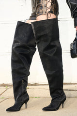 AZALEA WANG HALINA BLACK SNAKE THIGH HIGH BOOT