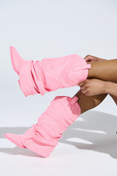 AZALEA WANG HAWKSTON BABY PINK FAUX SUEDE WESTERN BOOT