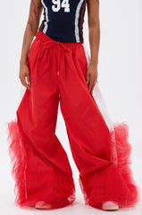 FEELING LIKE A BOSS TRACK PANT WITH TULLE TRIM IN RED