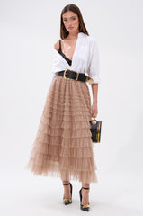 STARS ALIGNED MESH RUFFLE MAXI SKIRT