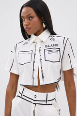 BLANK SPACE CROPPED SHORT SLEEVE BUTTON DOWN