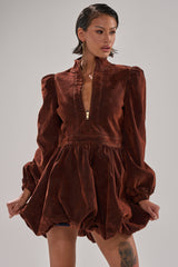 PASS THE BUBBLY MINI DRESS IN VELVET DENIM