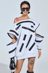 ZIP ZAP OFF THE SHOULDER SWEATSHIRT DRESS-GREY MULTI