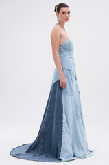 IT'S BRITNEY PATCHWORK DENIM MAXI DRESS