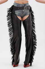 RODEO FRINGE FAUX LEATHER CHAPS