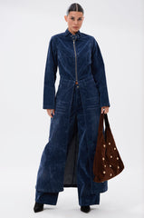 VALERIE VELVET EFFECT TRENCH IN BLUE