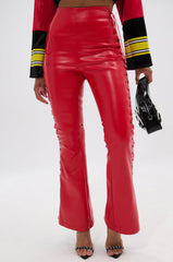 SEXY FAUX LEATHER RED LACE-UP PANTS