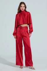 FEELIN THE LOVE BELTED SATIN TROUSER