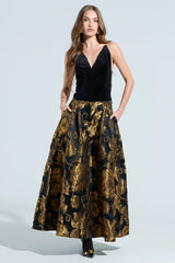 IN THE WILD FLORAL BROCADE MAXI SKIRT