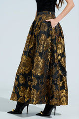IN THE WILD FLORAL BROCADE MAXI SKIRT