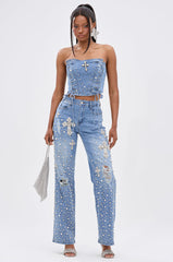 FEELING GRATEFUL RHINESTONE RELAXED DENIM