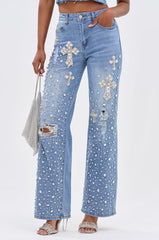 FEELING GRATEFUL RHINESTONE RELAXED DENIM