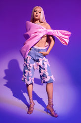BOWS ALL OVER DENIM BERMUDA SHORT