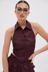 NO TIME FOR GAMES CROPPED HALTER TOP