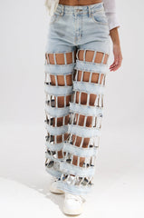 CAGED WIDE LEG DENIM