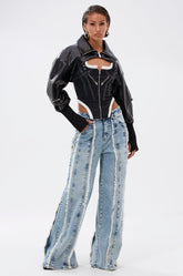 WHO KNOWS DISTRESSED WIDE LEG DENIM
