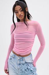 PAXTON SEXY RUCHED MESH LONG SLEEVE TOP