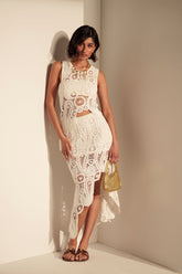 ASYMMETRICAL CROCHET PAISLEY MIDI SKIRT