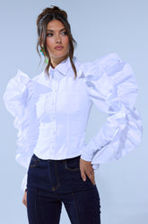 DREA RUFFLE SLEEVE BUTTON DOWN